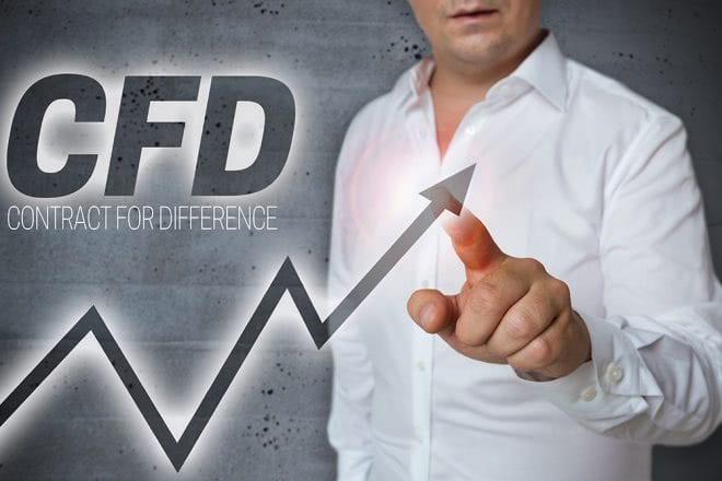 Person zeigt auf einen aufsteigenden Pfeil vor dem Schriftzug CFD