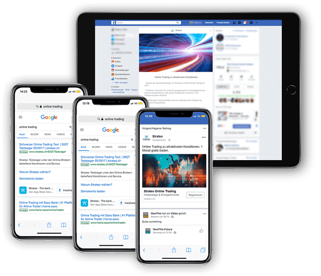 Facebook Lead Kampagne für Strateo, dargestellt auf mehreren Geräten