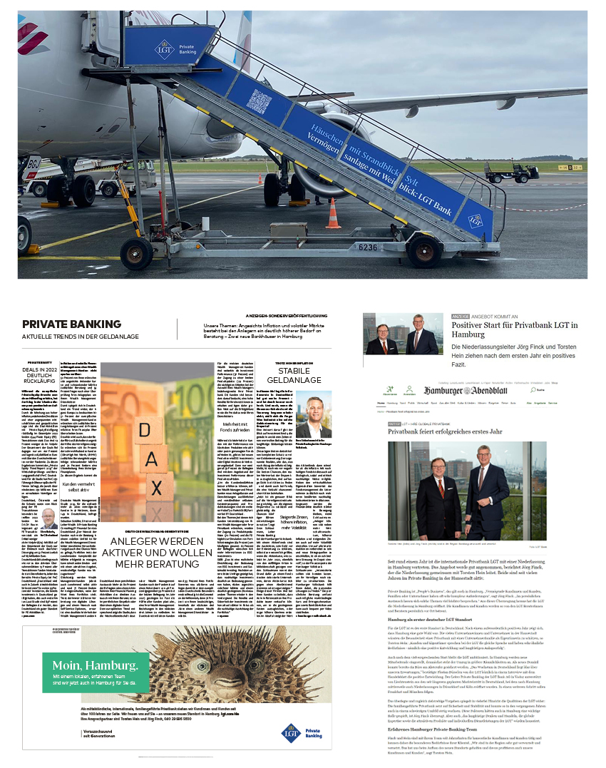 Fluggast-Treppe in Sylt für LGT. Print Inserat und Online Mediaplanung für LGT
